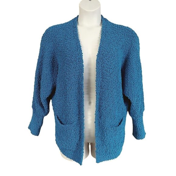 Merokeety Teal Oversized Lagenlook Popcorn Knit Open Front Cardigan - Picture 1 of 8